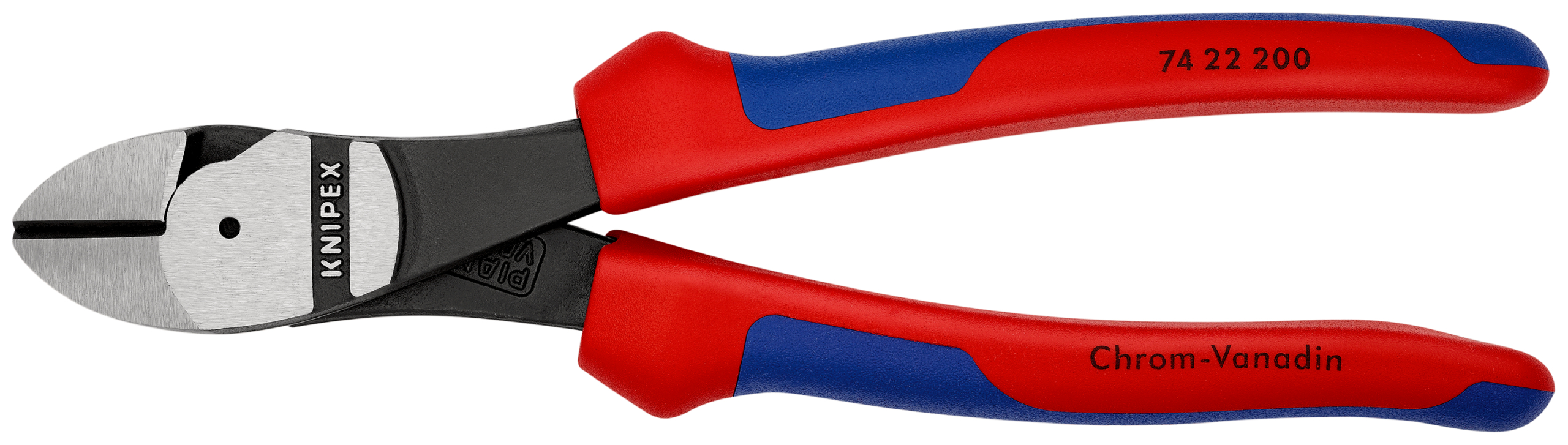 Alternativ bild 0 för Knipex 74 22 200, Avbitartång, Stötsäker, Dielektrisk, Kromvanadinstål, Plast, Blå, Röd, 200 mm