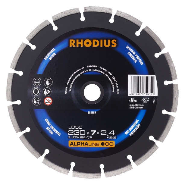 Rhodius Diamantkapklinga LD50 - 230 x 7 x 2,4 x 22,23 mm